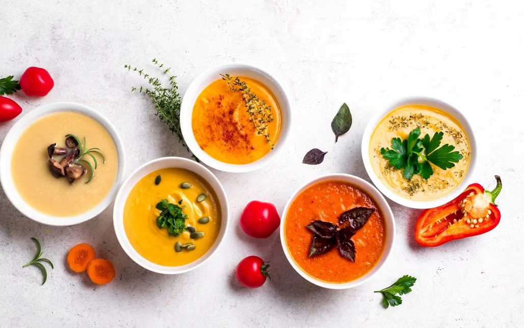 Bowls of vegetable soup, an example of a developed meal product